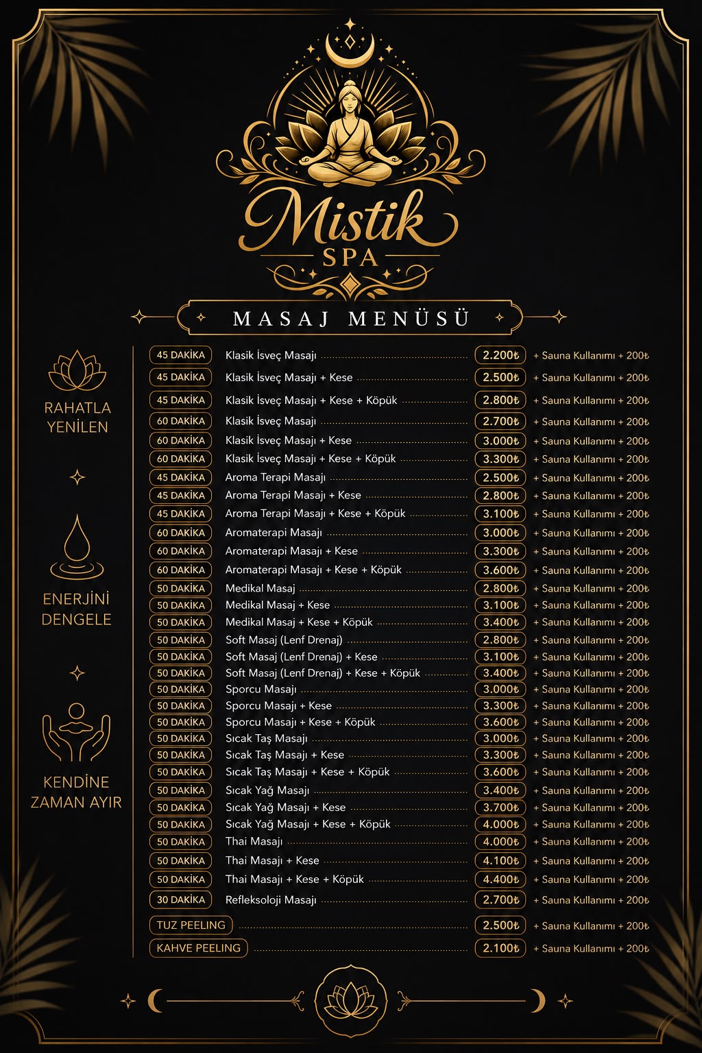 Mistik Spa Trabzon Hizmet ve Fiyat Listesi